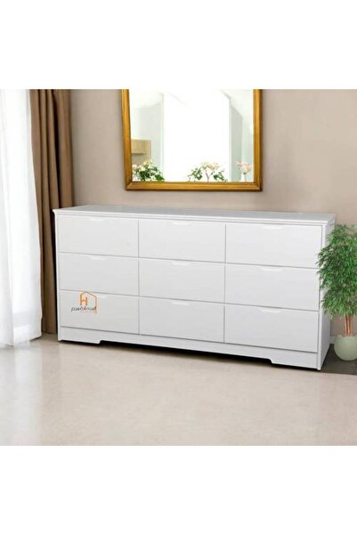 Al Saadah Home خزانة بتسعة أدراج، بيضاء، 160 × 48-80 سم