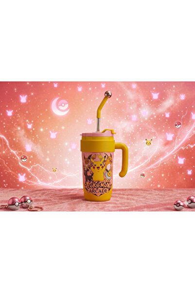 hediyeconcepti Pipetli Çelik Termos Bardak 900ml - Hello Kitty, Pikachu, Stit...