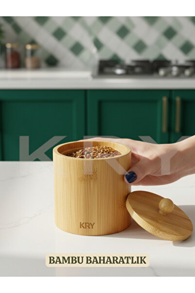 KRY Large Size Varnished Bamboo Spice Jar 400 ml – Natural Wood Spice Jar 11X...