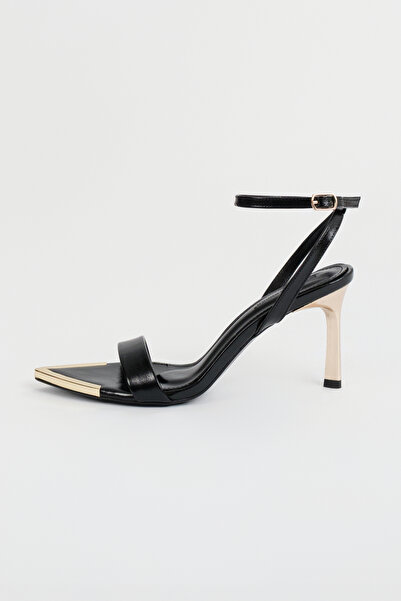 LONDON&LONDON Black Pointed Toe Thin Heel Ankle Strap Evening Dress Women's S...