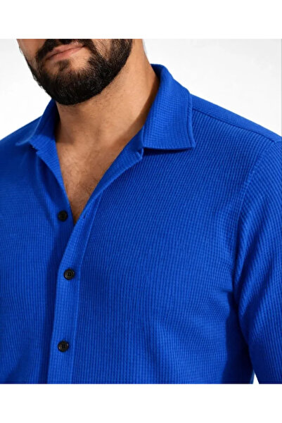 viyamen Ανδρικό πουκάμισο από ύφασμα βάφλας με μακριά μανίκια και ανοιχτό για...