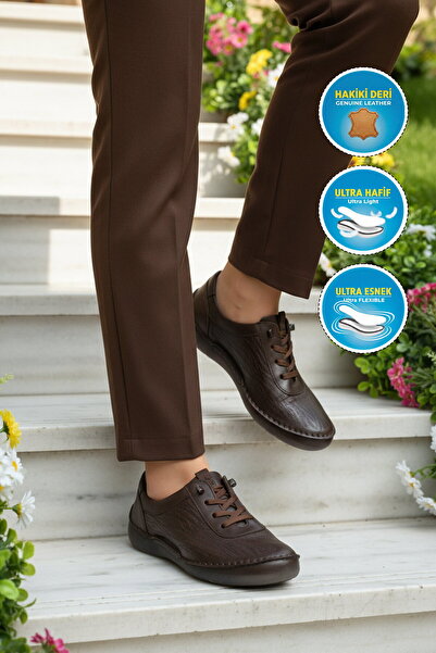 AYAKMOD Premium Brown Genuine Leather Anatomical Women's Casual Shoes 44406 Z