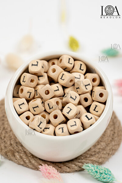 LANDOFACCESSORY 10 mm Wooden Letter Beads Single - Letter L Alphabet Beads Cu...