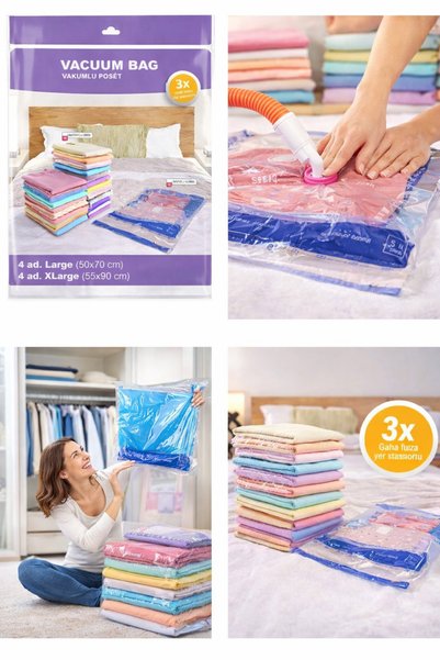 SHARI Vakumlu Hurç Seti 8’li – 4 Adet Large (50x70 cm) + 4 Adet XLarge (55x90...