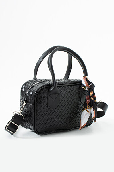 LUNABLU Γυναικεία τσάντα χεριού και ώμου με μαύρο πλεκτό σχέδιο και λεπτομέρε...