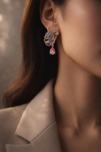 Archhazel Jewelery Purple & Pink Zircon Stone Butterfly Earrings – Golden Yellow