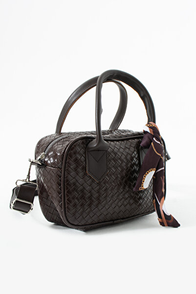 LUNABLU Γυναικεία τσάντα χεριού και ώμου με πλεκτό σχέδιο σε καφέ χρώμα και λ...