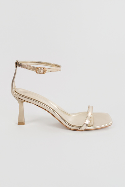 LONDON&LONDON Gold Color Thin Strap Ankle Strap Women's Heeled Sandals