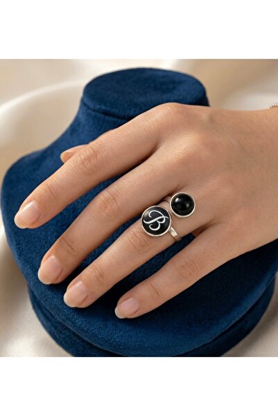 LADYMİRAGE Lettered and Natural Stone Steel Ring