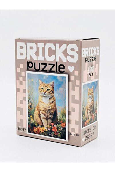 Karacamshop Bricks Puzzle - 100 Parça Çiçek Bahçesindeki Kedi Temalı Mini Puz...