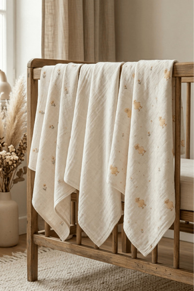 LUCKKA Little Organic's | 3’lü %100 Organik Pamuk Müslin Örtü - Battaniye Set...