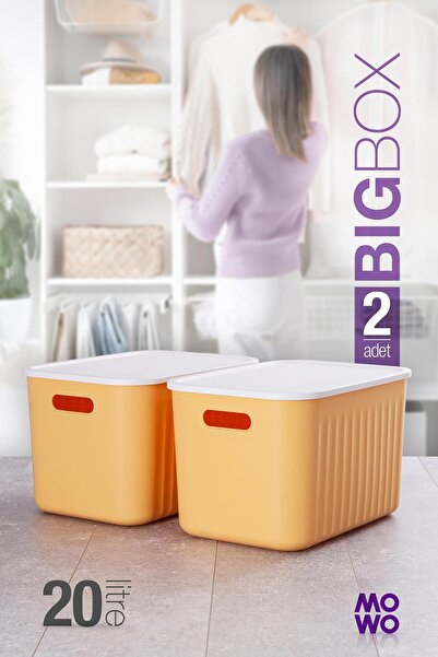 Mowo Home Bigbox 20 Lt 2-Piece Yellow Closet Organizer Storage Box with Lid B...