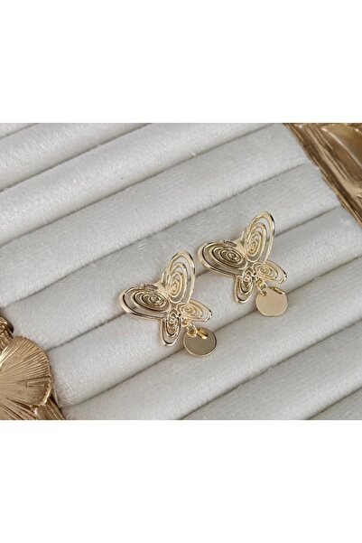 Gold Renk 14K Füsun Küpe Kelebek Küpe