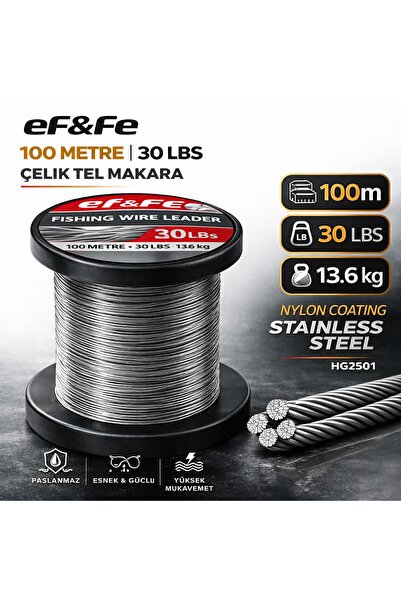 EFFE HG2501 Çelik Tel Makara 100m 30Lbs 13.6kg Nylon Coating Stainless Steel