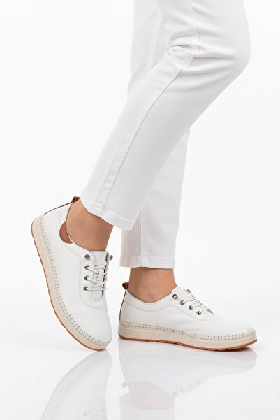 AYAKMOD White Genuine Leather Orthopedic Women's Casual Shoes 3030 Z