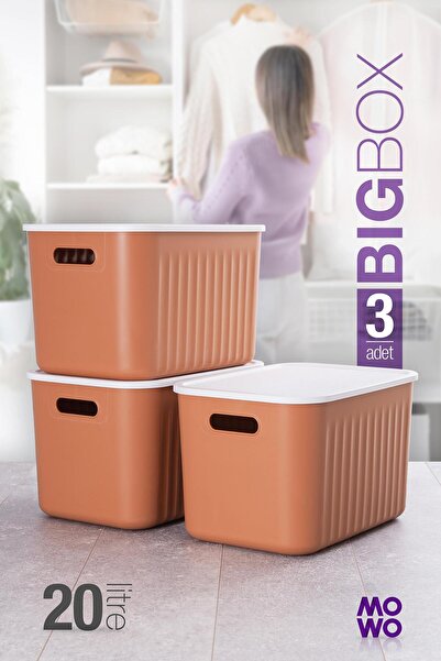 Mowo Home Bigbox 20 Lt 3-Piece Tile Cabinet Organizer with Lid Storage Box Ba...