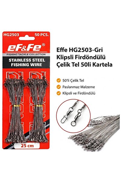 EFFE HG2503-Gri Klipsli Fırdöndülü Çelik Tel 50li Kartela 25cm