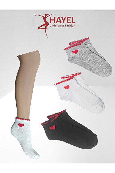 HAYEL 3 τεμάχια Μαύρο Λευκό Γκρι Χρώμα Piko με σχέδιο καρδιάς Βαμβακερές κάλτ...