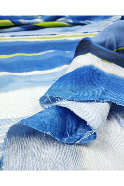 Kumaş Parça Μπλε, πράσινο, λευκό ύφασμα από λινό βισκόζη με χρωματική διαβάθμ...