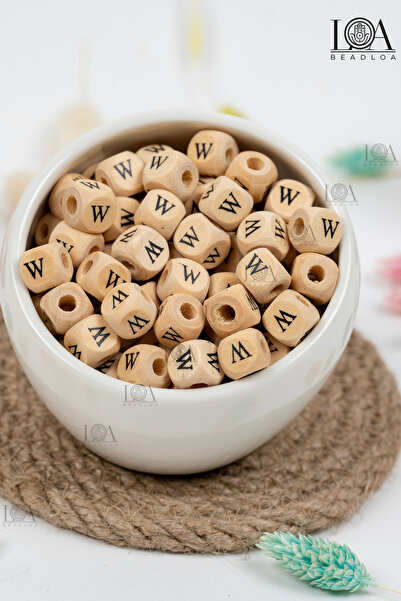 LANDOFACCESSORY 10 mm Wooden Letter Beads Single - Letter W - Alphabet Beads ...