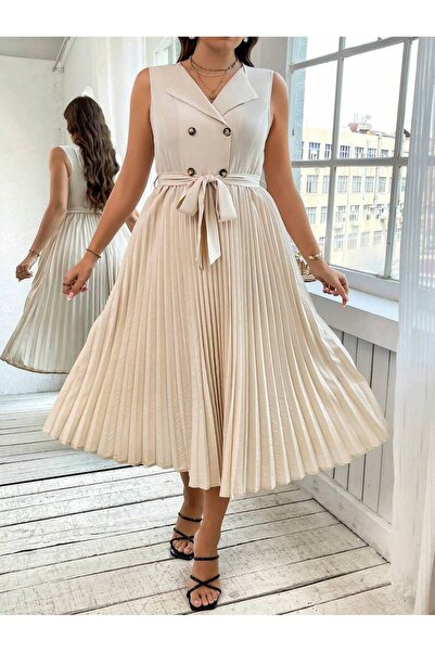 Iuliashop Rochie midi Sondra crem - Mărimi mari - 44
