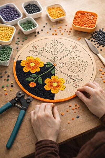 Karsan Mozaik 40x40cm Yuvarlak Şablon Hazır Yetişkin Mozaik Set (İleri Seviye)