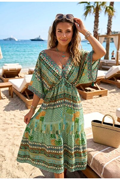 LAGRANZE AZURÉA VISTA Γυναικείο Μακρύ Φόρεμα με Σχέδια – Λαιμόκοψη V, Ρευστό ...