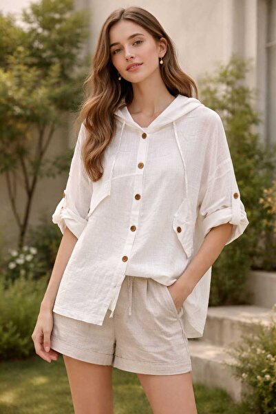 Bergani Women's Hooded Comfortable Fit Cotton Shirt Jacket