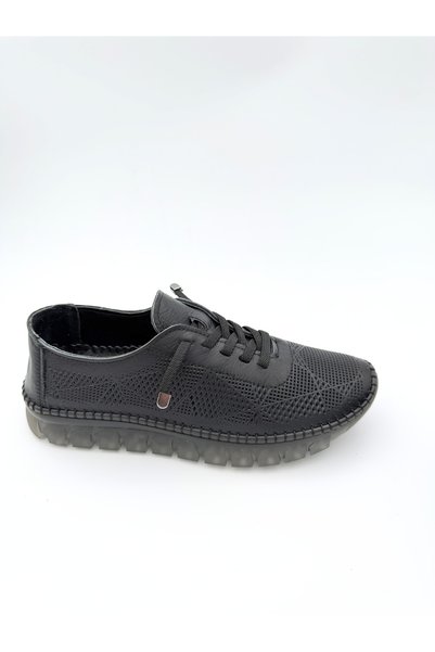 viderri Women's Black Inner Outer 100% Genuine Leather Laser Printed Perforated Rubber Laced Comfort Shoes Vdz03019