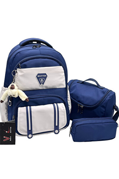 betto's Set of 3 Backpacks Waterproof Boys' Backpack 8020 Navy Blue-Beige
