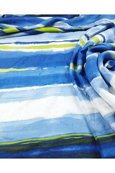 Kumaş Parça Μπλε, πράσινο, λευκό ύφασμα από λινό βισκόζη με χρωματική διαβάθμ...