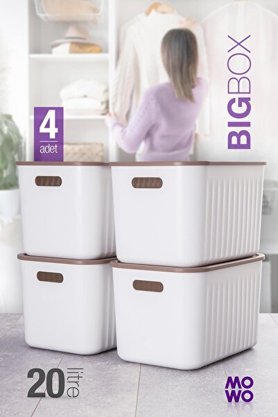 Mowo Home BigBox 20 Lt 4'lü Beyaz Dolap Düzenleyici Kapaklı Saklama Kutusu Se...