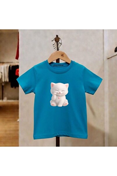 playwear Παιδικό unisex μπλουζάκι με στάμπα γάτας και κρεμαστό ροζ καρδιά, 10...