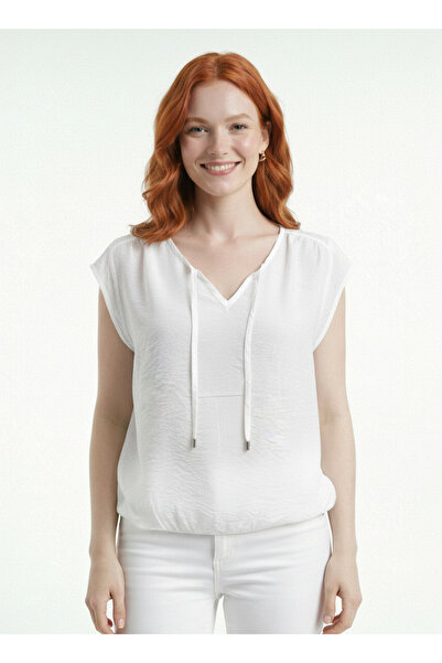 Neden Tekstil Γυναικεία λευκή αμάνικη μπλούζα με λαιμόκοψη V