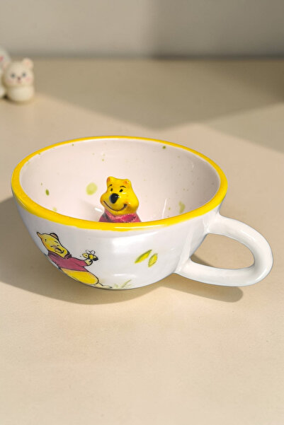Sonmez Art Winnie the Pooh Figürlü ve Çizimli El yapımı Seramik Kupa