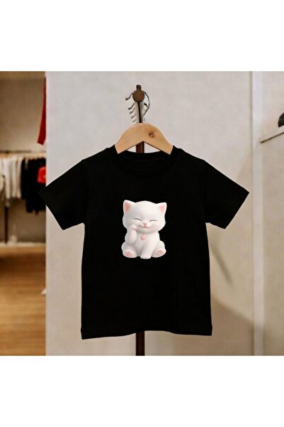 playwear Παιδικό unisex μπλουζάκι με στάμπα γάτας και κρεμαστό ροζ καρδιά, 10...