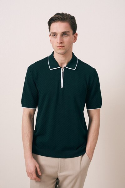 İLKCET MODA Ανδρικό πλεκτό μπλουζάκι με φερμουάρ στο γιακά και λεπτομέρειες σ...