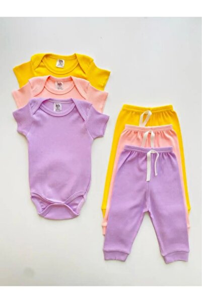3-Piece 100% Cotton Short Sleeve Baby Girl Bodysuit Pants Set