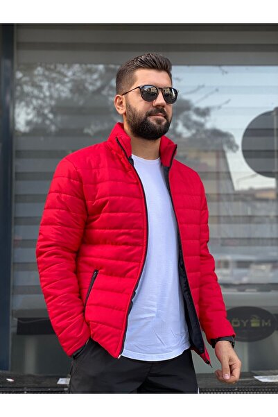 ZELASU Ανδρικό κόκκινο αδιάβροχο πουπουλένιο παλτό με φερμουάρ