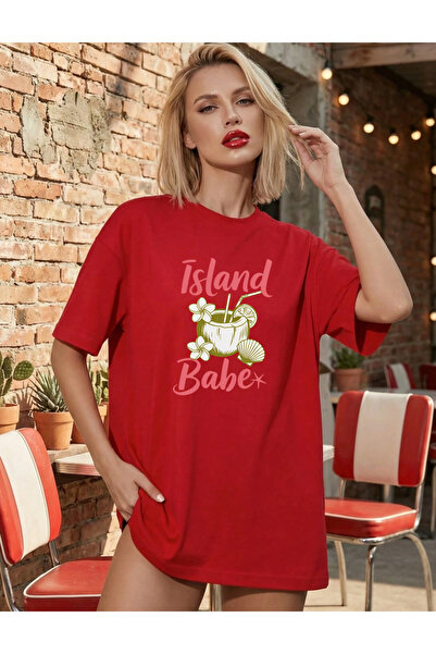 SUNFREE Tricou de damă de bază, cu mânecă scurtă, oversize, cu imprimeu COCONUT