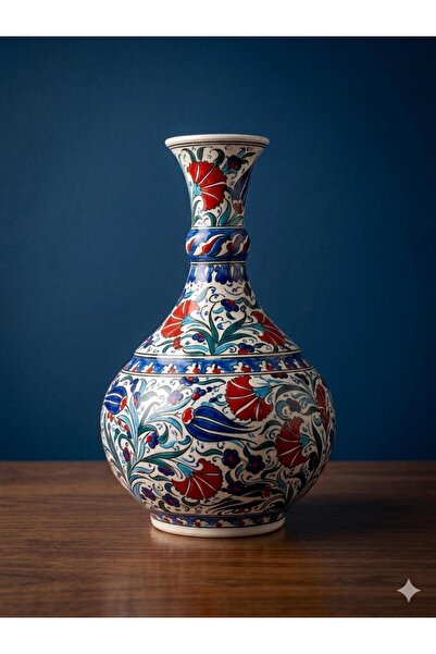 naturel glow iznik çini vazo, el yapımı seramik vazo çini desenli dekoratif o...