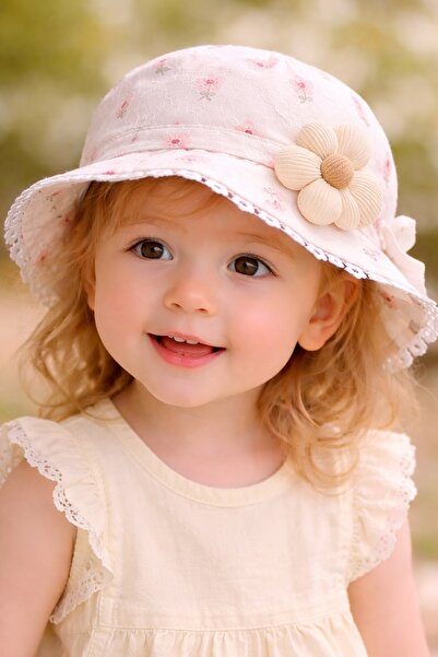 GlassySKY (6-24 Ay) Sevimli Çiçek Desenli Çocuk Şapka Güneş Koruma Şapkası,Aç...