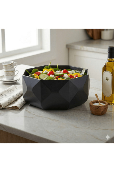 AA AHŞAP Modern Geometrik Tasarım Büyük Boy Salata ve Sunum Kasesi - Şık Mutf...