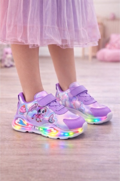 Superbaby Μωβ αθλητικά παπούτσια με φώτα για μικρά κορίτσια Πόνυ
