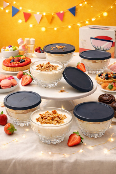 Paşabahçe 6'lı Cam Tatlı Kasesi Seti - Kapaklı Şık Sunum Kasesi - Kahvaltı Ta...