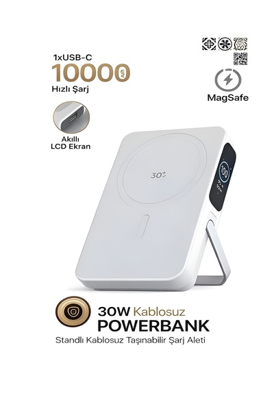 DEANB 10000mAh MagSafe Kablosuz Powerbank 30W Hızlı Şarj Dijital Ekranlı Type...