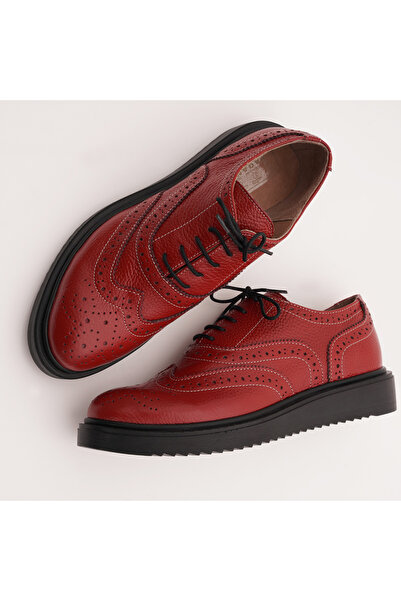 VAGAM Κόκκινα γνήσια δερμάτινα παπούτσια με κορδόνια
