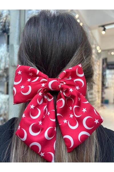 Hayalperest boncuk Κόκκινο σατέν φιόγκο με τουρκική σημαία και φεγγάρι-αστέρι...