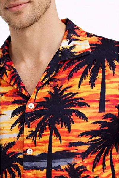 DRESSIFY WOMEN’S FASHION Men's Sunset Palm Tree Patterned Short Sleeve Shirt ...