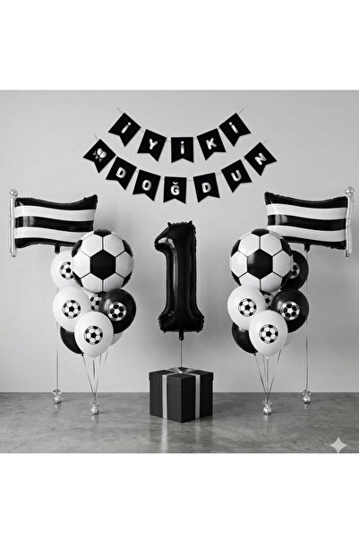 ÇITIPITISTORE Μαύρο και άσπρο σετ μπαλονιών γενεθλίων με θέμα το ποδόσφαιρο